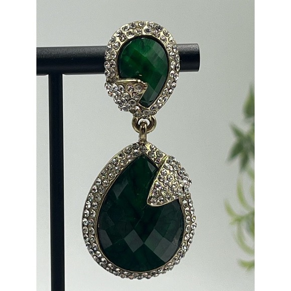 Amrita Singh Gold Tone Austrian Pave Crystal Turquoise Green Teardrop Earrings - Picture 11 of 12